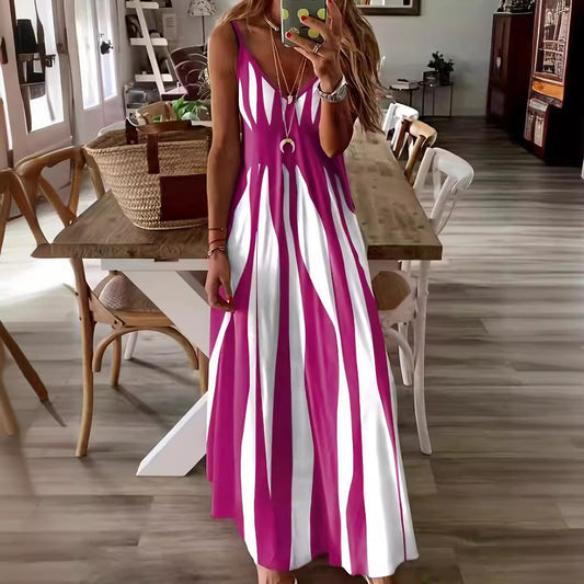 Damen Maxikleid mit modischem Streifenmuster und raffiniertem V-Ausschnitt Stalluxe