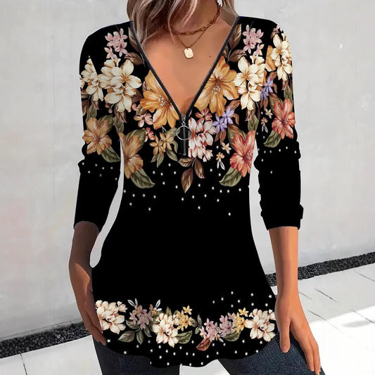 Damen Bluse mit floralem Print und Reißverschluss Stalluxe