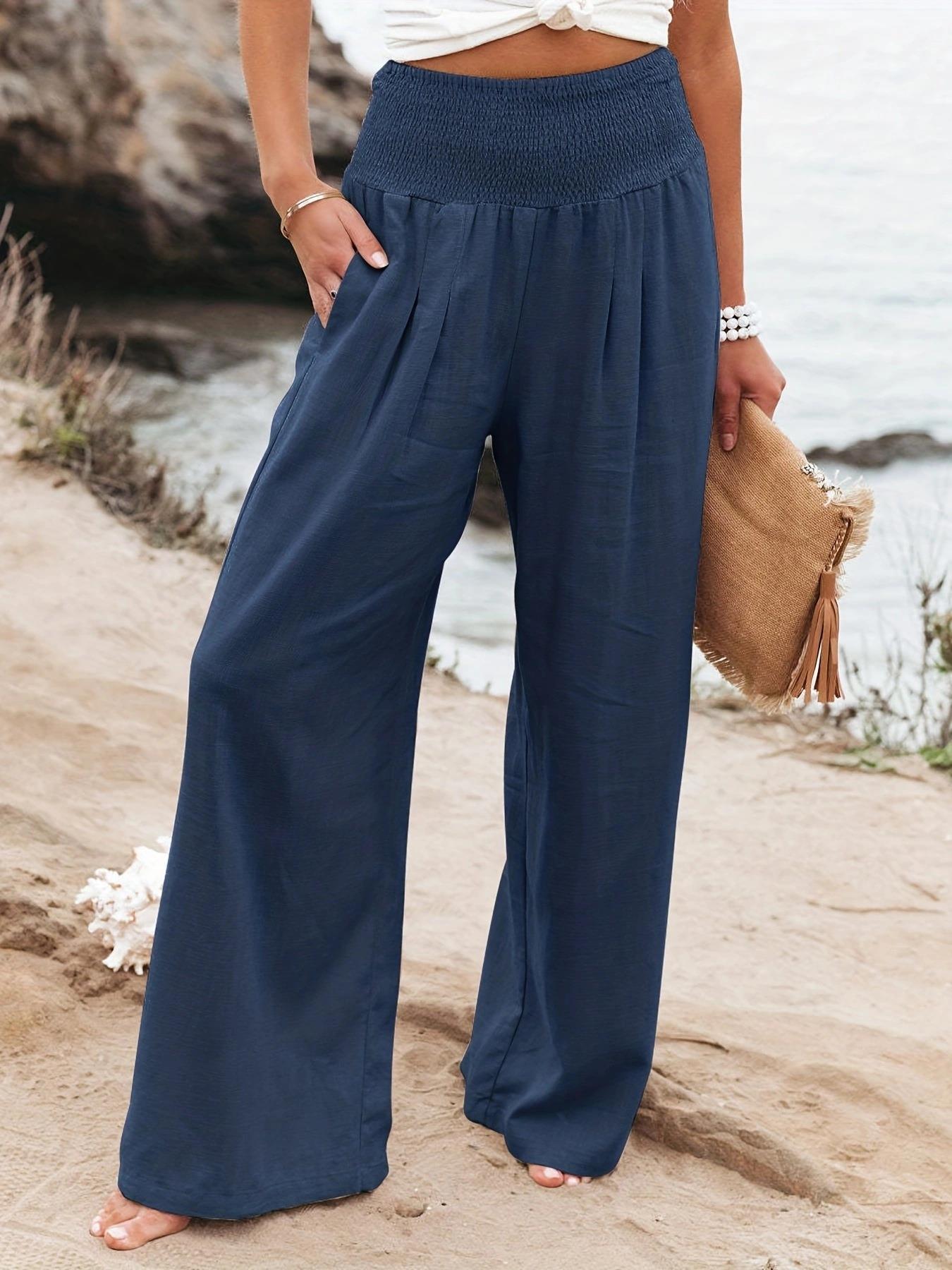 Damen weite Sommerhose mit elastischem Taillenbund und bequemen Taschen Stalluxe