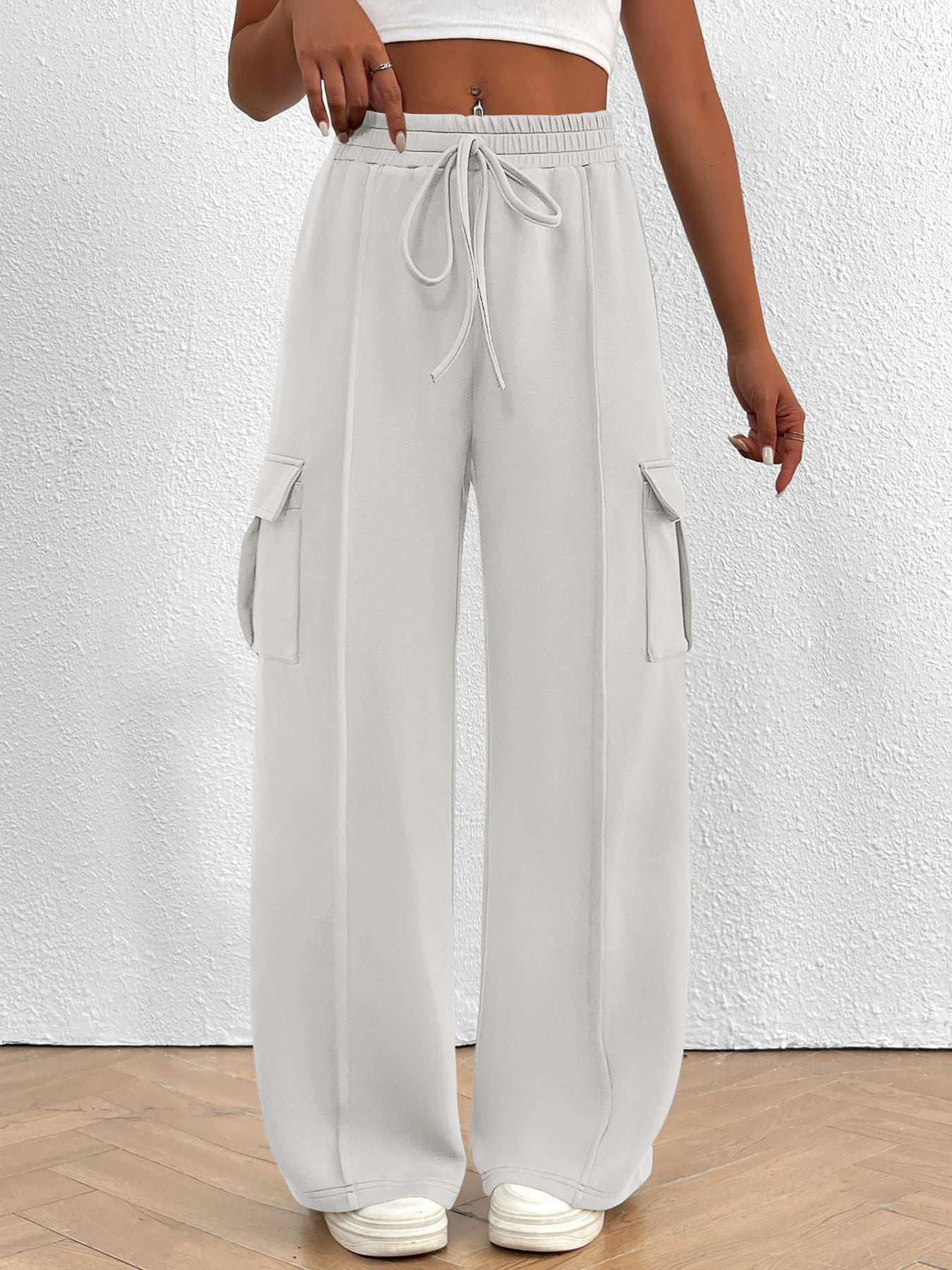 Damen weite Cargo-Hosen mit elastischem Bund und seitlichen Taschen Stalluxe