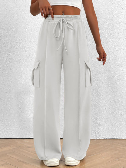 Damen weite Cargo-Hosen mit elastischem Bund und seitlichen Taschen Stalluxe
