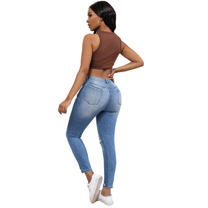 Damen High-Waist Jeans im angesagten Destroyed-Look mit starken Riss-Details Stalluxe