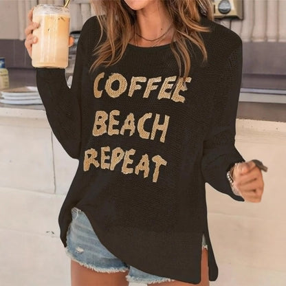 Damen lässiger Strickpullover mit aufgesticktem Schriftzug Stalluxe