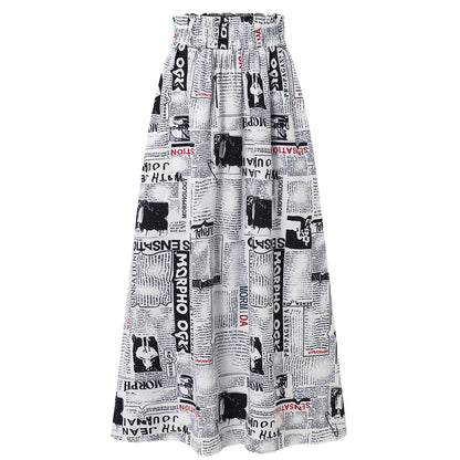 Damen Maxirock mit innovativem Zeitungsdruck Stalluxe