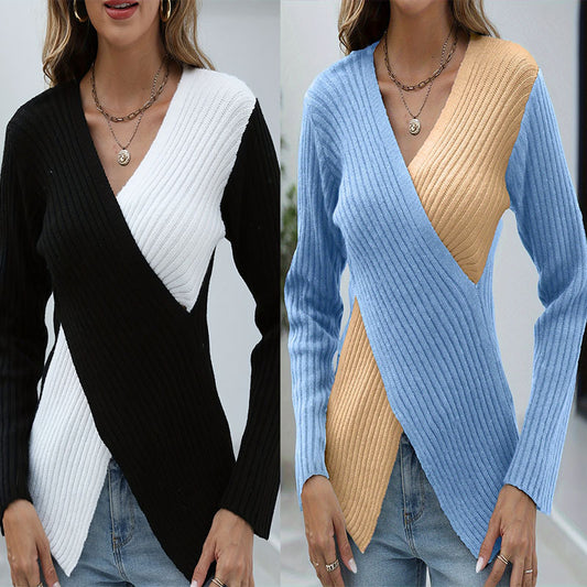 Damen asymmetrisches Strickoberteil mit eleganter V-Front Stalluxe