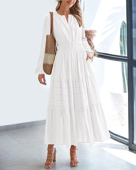 Damen Maxikleid mit eleganten Ärmeln und raffiniertem Taillengummi Stalluxe