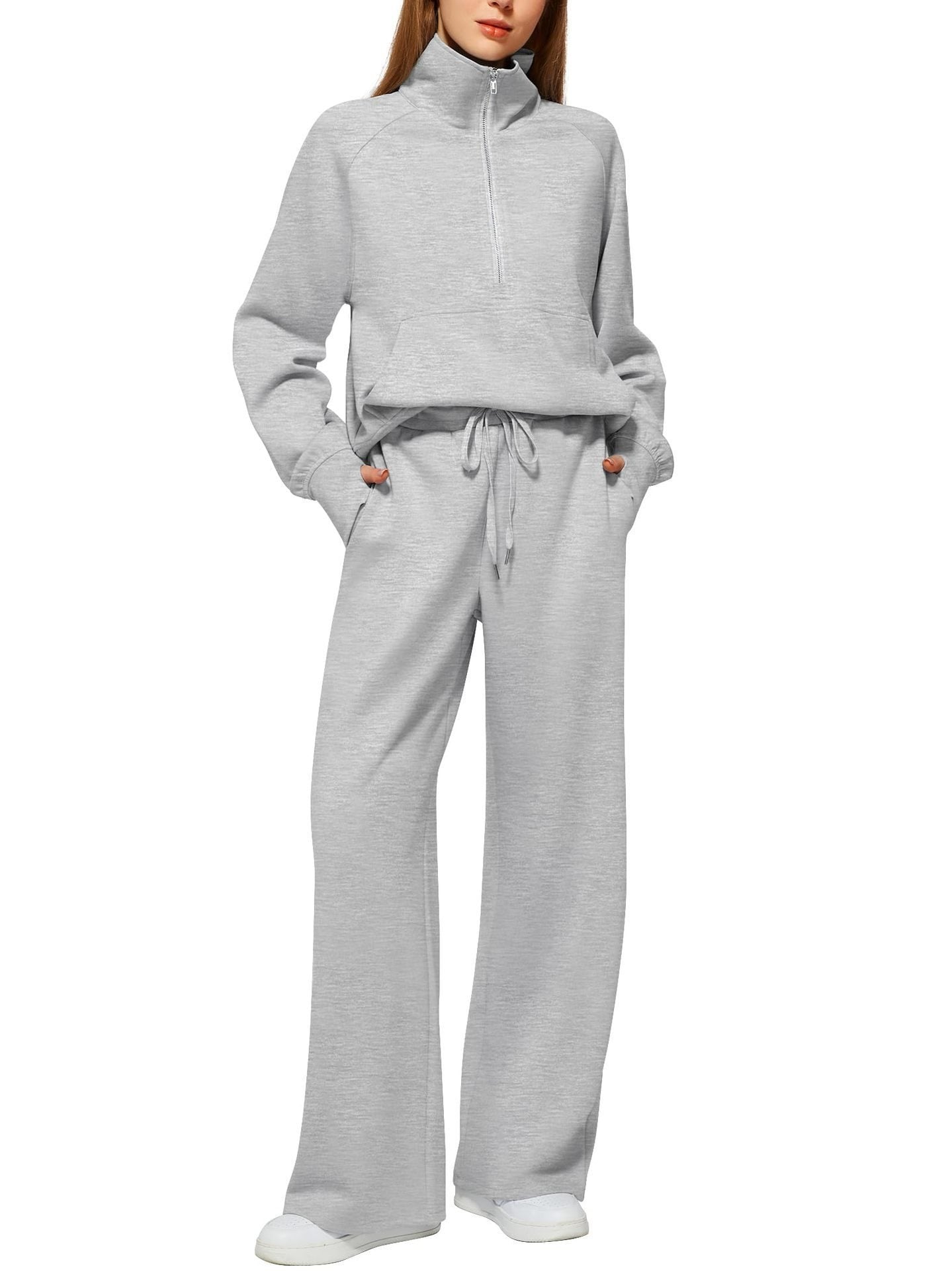Damen Sportliches Fleece-Kombinationsset mit hohem Kragen und seitlichen Taschen Stalluxe