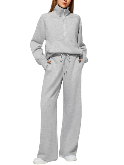 Damen Sportliches Fleece-Kombinationsset mit hohem Kragen und seitlichen Taschen Stalluxe