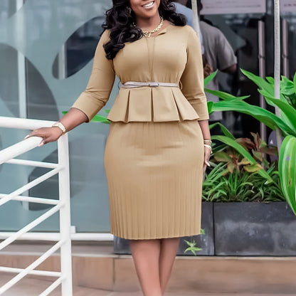 Damen Elegantes Peplum Kleid mit eingearbeitetem Taillengürtel und strukturiertem Rock Stalluxe