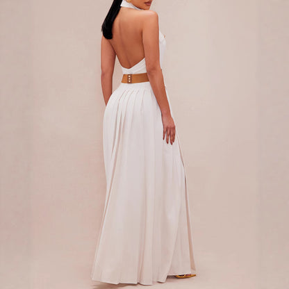 Damen Maxikleid mit Knopfdetails und schwingendem Rock Stalluxe