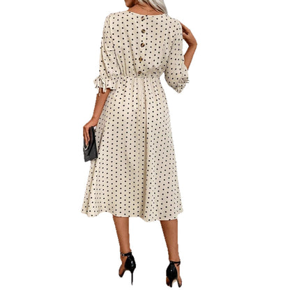 Damen Midikleid mit dekorativen Puffärmeln und elastischem Taillenbund Stalluxe