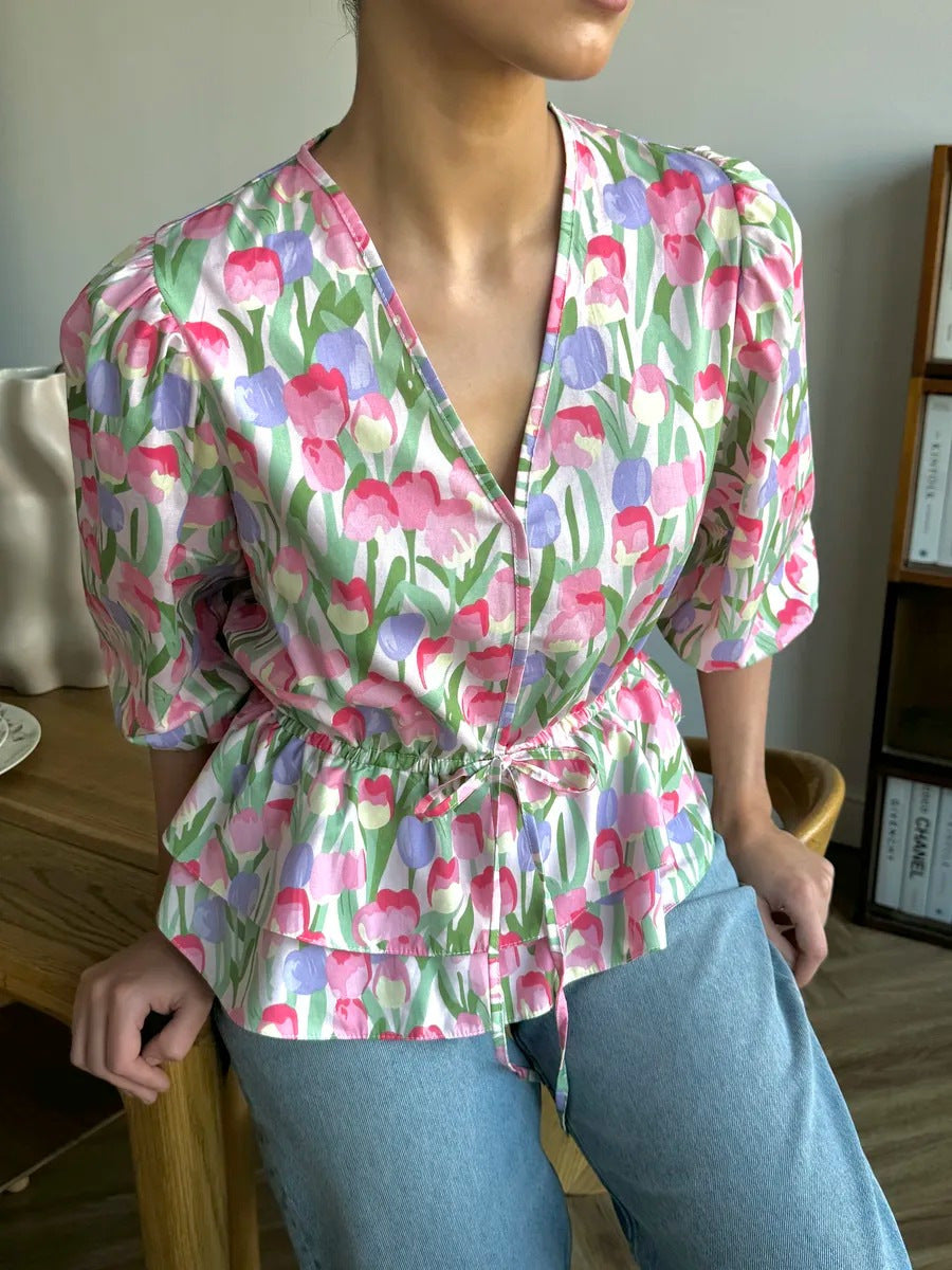 Damen Bluse mit Blumenmuster und Rüschen Stalluxe
