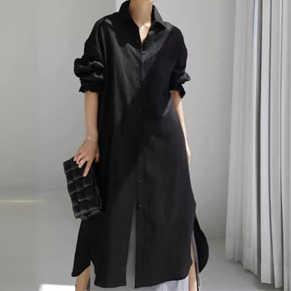 Damen Hemdblusenkleid aus leichtem Leinen mit seitlichen Schlitzen Stalluxe