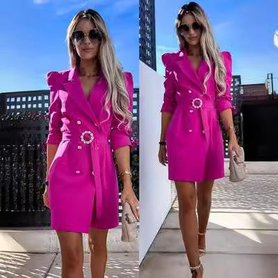 Damen Blazer-Kleid mit Gürtel und Puffärmeln Stalluxe