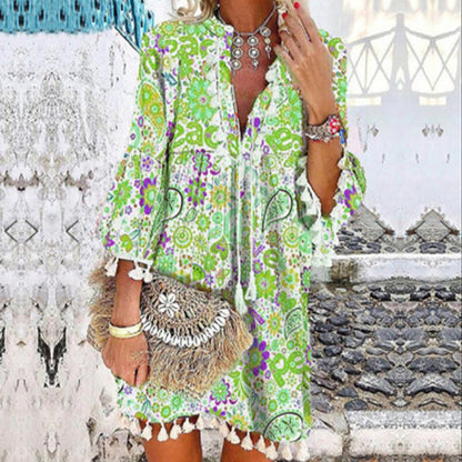 Damen Tunika-Kleid mit kreativem Print und Taschendetails Stalluxe