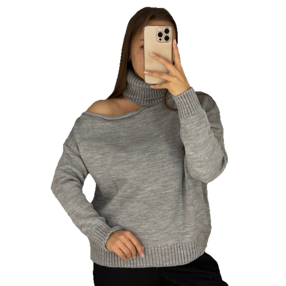 Damen Oversized Pullover mit asymmetrischem Ausschnitt und hohem Kragen Stalluxe