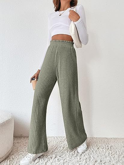Damen Weite Ripp-Hosen mit elastischem Bund Stalluxe