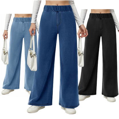 Damen weite Jeanshose mit Elastikbund und seitlichen Taschen Stalluxe