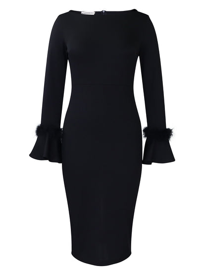 Damen Etuikleid mit trendigen Volantärmeln und Furry-Details Stalluxe