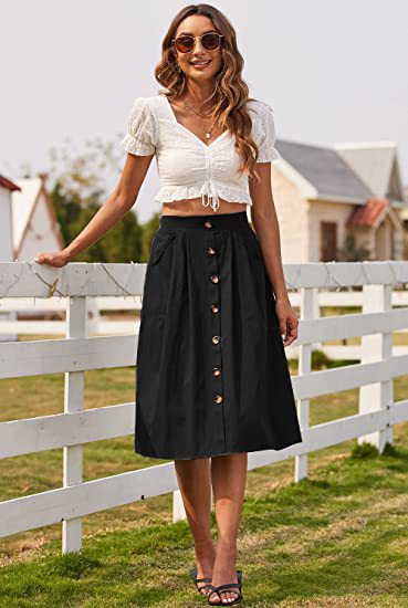 Women's Button-Front A-Line Skirt with Pockets Stalluxe