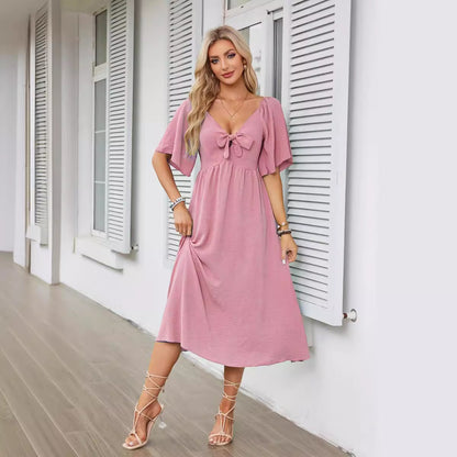 Damen luftiges Maxikleid mit nostalgischem Knotendesign Stalluxe