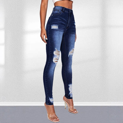 Damen Skinny Jeans mit modischem Destroyed-Effekt und hohem Bund Stalluxe