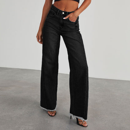 Damen Weit geschnittene Jeans mit trendigem fransigem Saum Stalluxe