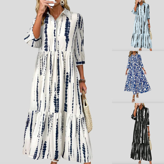 Damen Langarm Maxikleid mit modernen Streifenmuster und Taschen Stalluxe