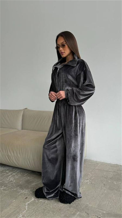 Damen eleganter Fleece-Jumpsuit mit hohem Kragen und Kordelzug Stalluxe