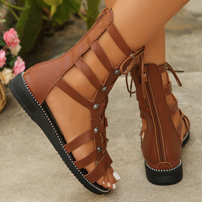 Damen Offene Schnürsandalen mit modischem Riemen-Design Stalluxe