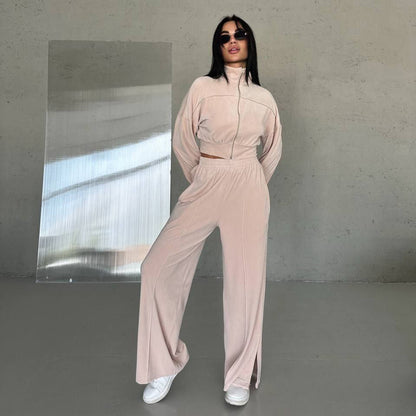 Damen Sportanzug mit cropped Jacke und weitem Bein Stalluxe Lotosrosa