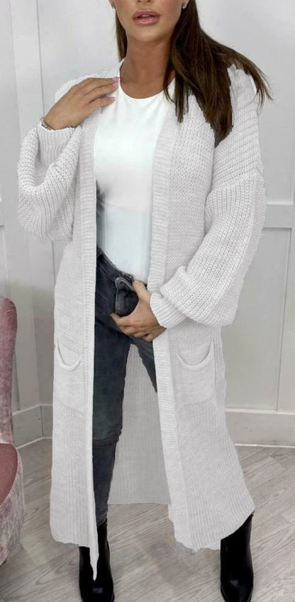 Damen Langer Strickcardigan mit strukturierter Maschenoptik und praktischen Taschen Stalluxe