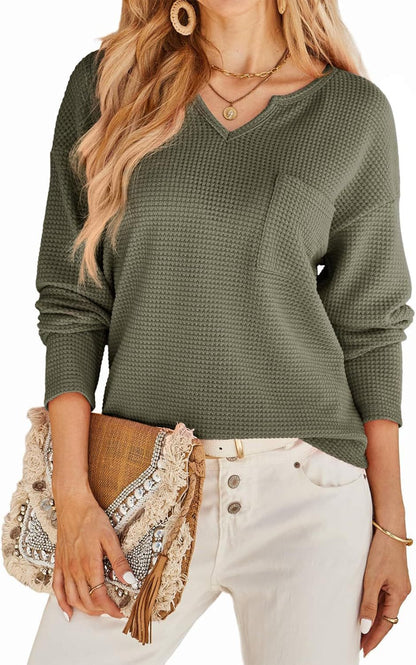 Damen lässiges V-Ausschnitt Pullover mit Brusttasche Stalluxe