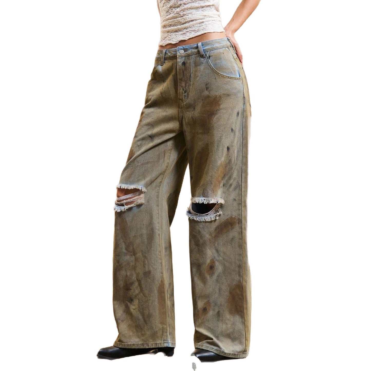 Damen Weite Jeans mit modischen Destroyed-Details und lässigem Schnitt Stalluxe
