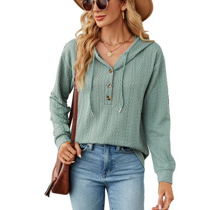 Damen lässiger Kapuzenpullover mit strukturierter Oberfläche und Knopfdetails Stalluxe