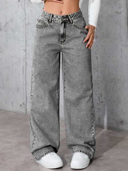 Damen Weite Denim-Hose mit hohen Taschen Stalluxe