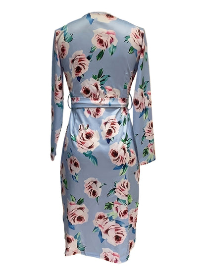Damen Wickelkleid mit Blumendesign und seitlichem Schlitz Stalluxe