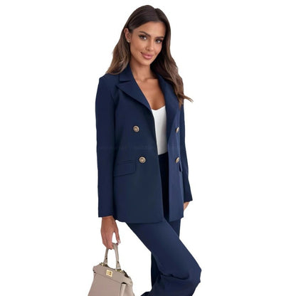 Damen eleganter Doppelreiher Blazer mit goldenen Knöpfen und taillierter Schnitt Stalluxe