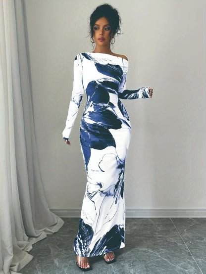 Damen elegantes Langarmkleid mit floralem Motiv Stalluxe