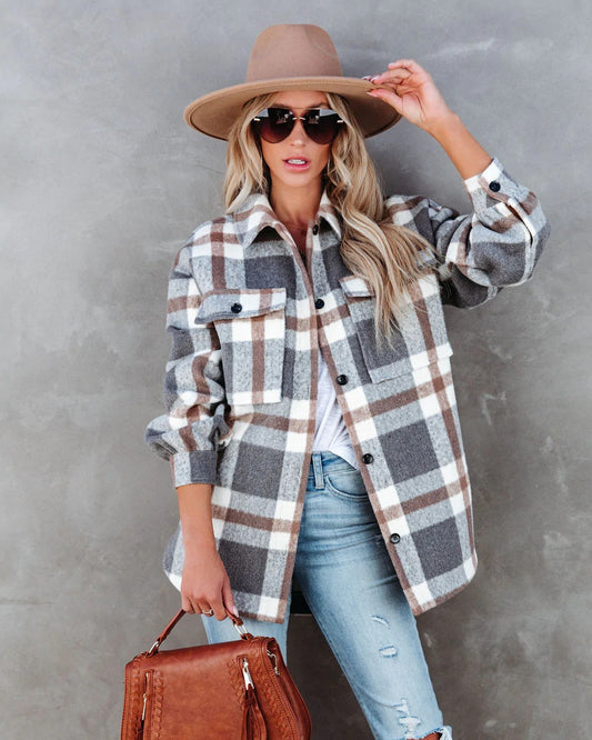 Damen Flanell Hemdjacke im modischen Karo-Look mit großen Taschen Stalluxe