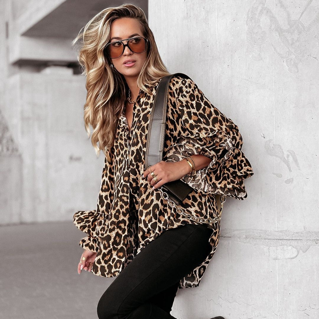 Damen Bluse mit Rüschendetails und modernem Leopardenmuster Stalluxe