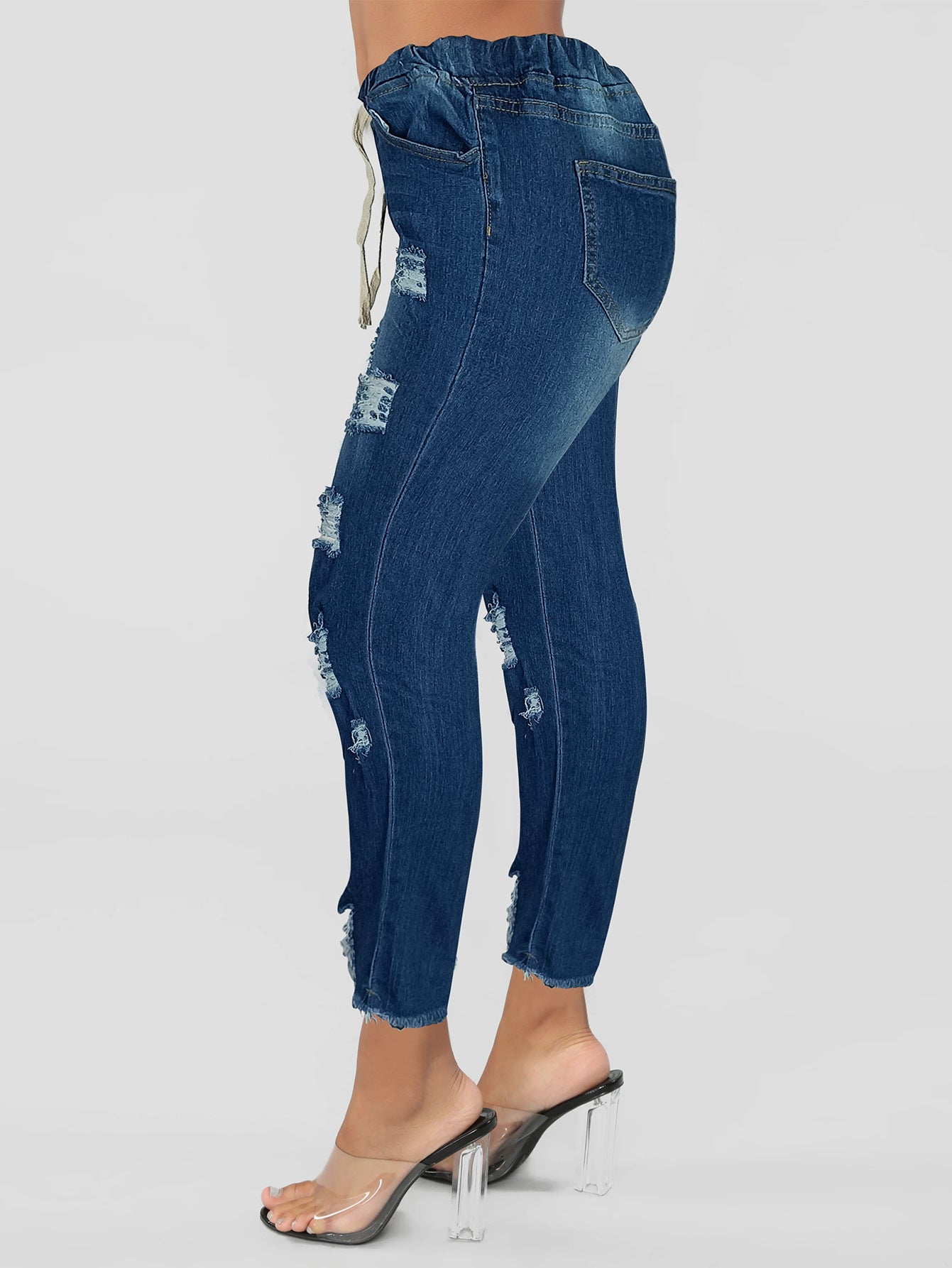 Damen modische Ripped Denim-Hosen mit elastischem Bund und trendy Destroyed-Details Stalluxe