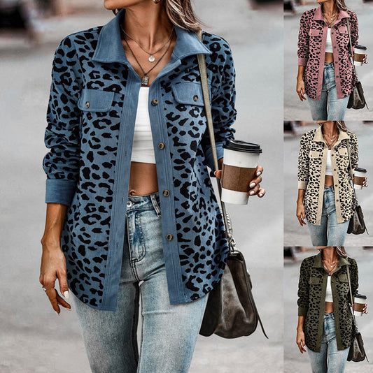 Damen Cordjacke im modernen Leo-Druck mit Taschen und Knopfdetails Stalluxe
