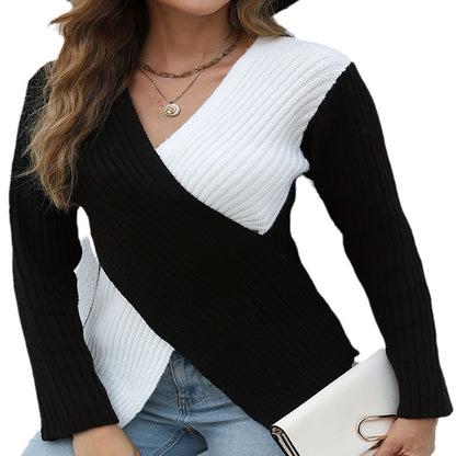 Damen asymmetrisches Strickoberteil mit eleganter V-Front Stalluxe