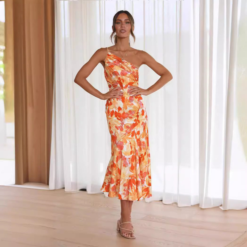 Damen Elegantes Maxikleid mit asymmetrischem Schnitt und floralen Mustern Stalluxe