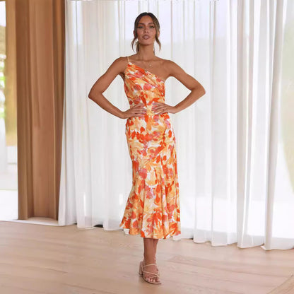 Damen Elegantes Maxikleid mit asymmetrischem Schnitt und floralen Mustern Stalluxe