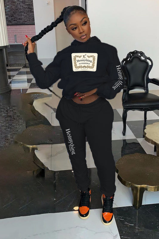Damen Hoodie und Jogginghose Set mit kreativem Statementdruck Stalluxe