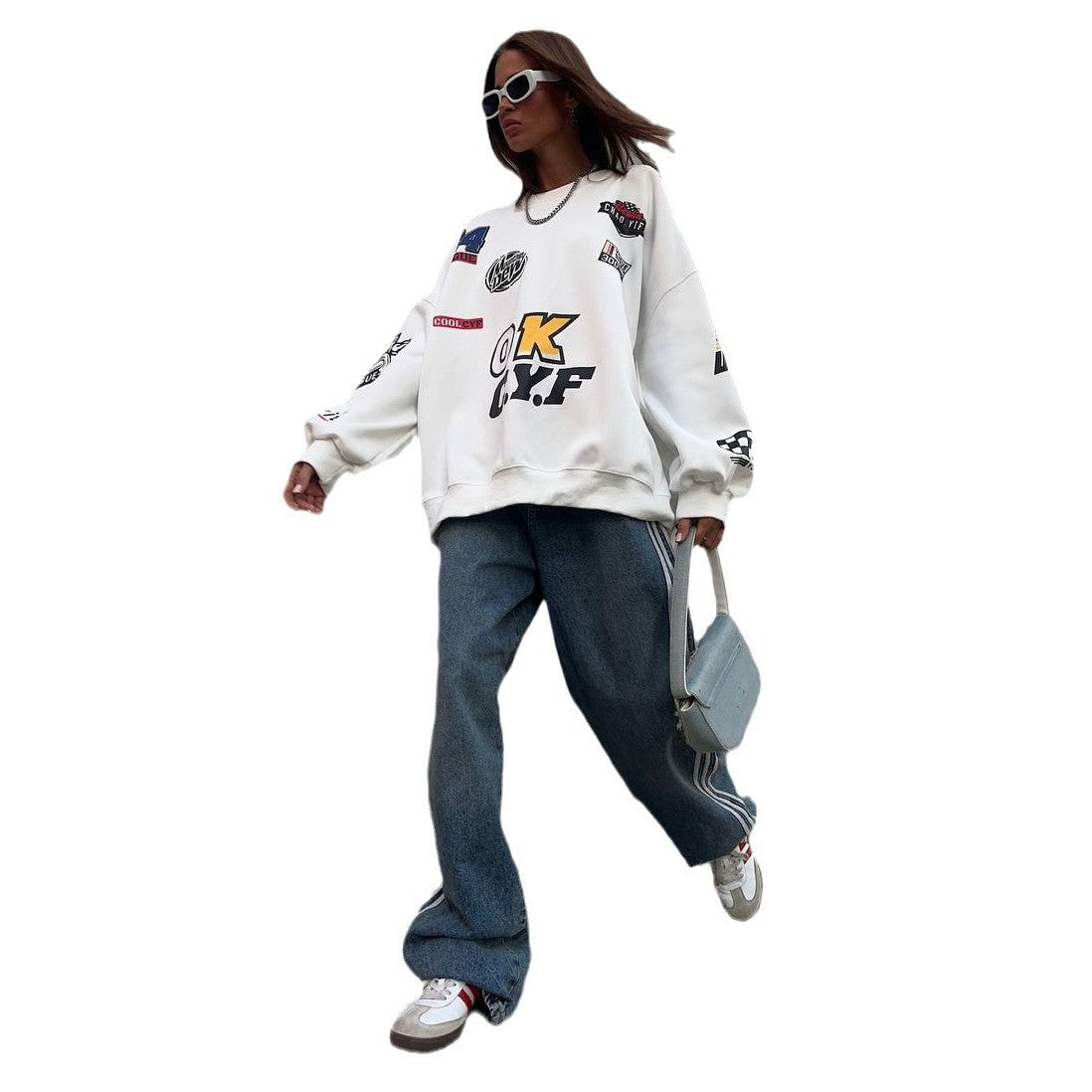 Damen Oversized Sweatshirt mit auffälligem Grafikdesign und lässigem Schnitt Stalluxe