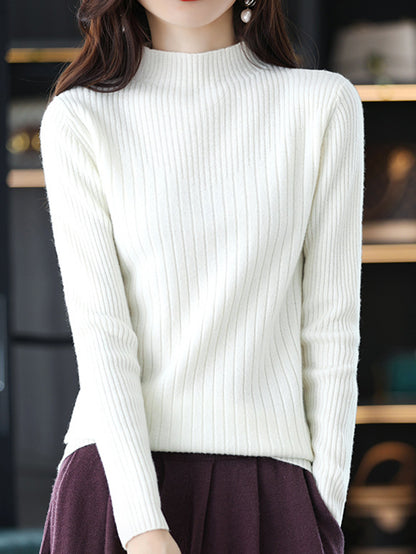 Damen eleganter Feinstrickpullover mit hohem Kragen und feinem Rippmuster Stalluxe