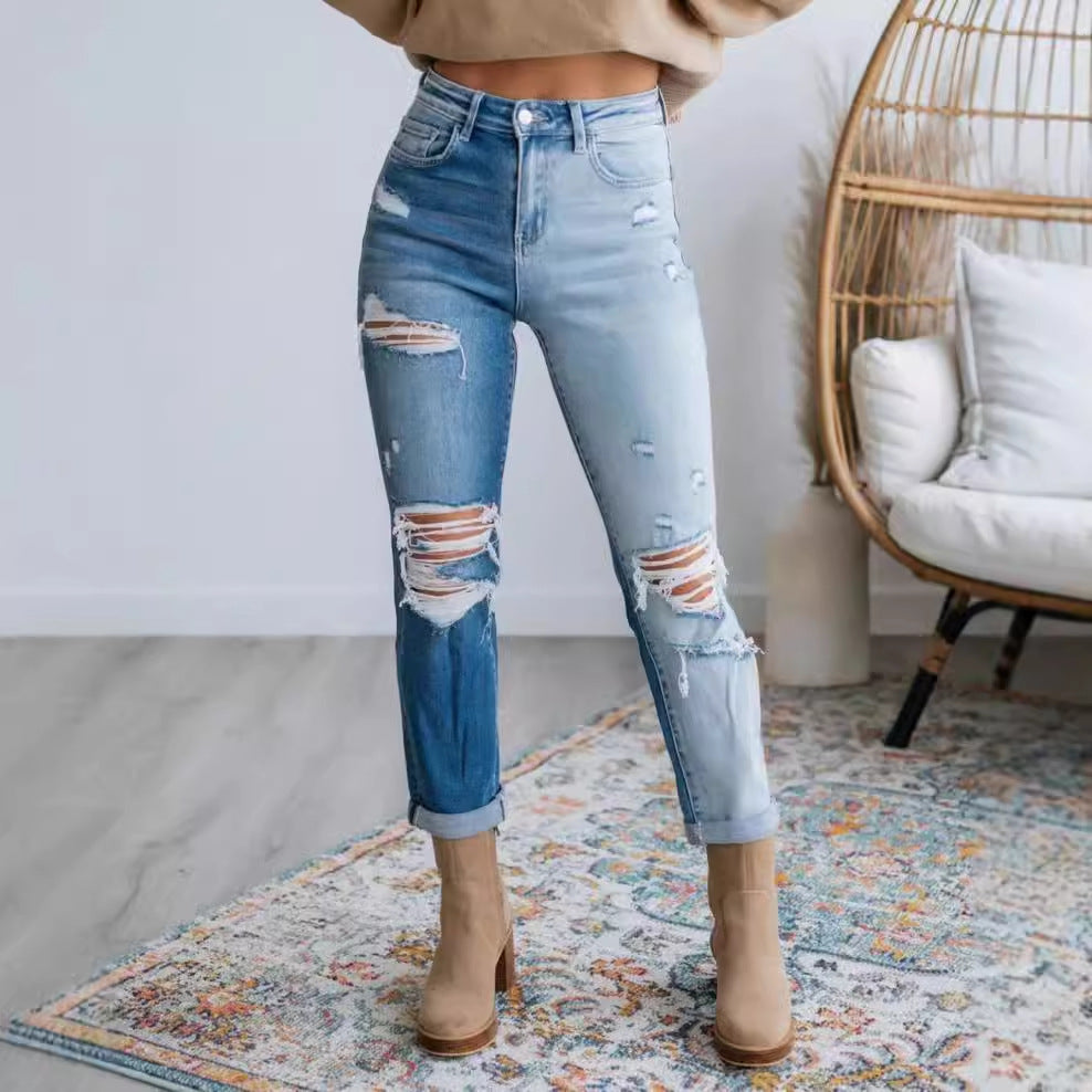 Damen Hoch geschnittene Destroyed Jeans im lässigen Vintage-Stil Stalluxe